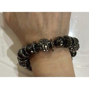 Gun Metal VTG Disco Ball W/ Flat Space Disc Bracelet 8in Rave Whimsygoth Fairy